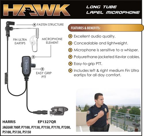 Hawk EP1327 / EP1327QR Long Tube Lapel Microphone, M/A-Com