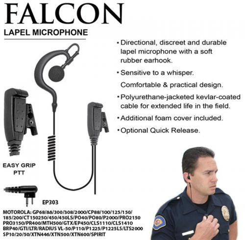 Falcon EP303 / EP303QR Small Speaker Lapel Microphone, Motorola