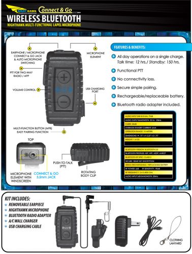 Nighthawk Blue-Wire BW-NT5028X Bluetooth Lapel Microphone - Click Image to Close