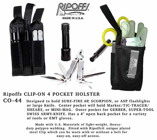 Ripoffs CO-44 4-Pocket Combo Flashlight/Tool Holster - Click Image to Close